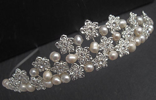 Tiara - Wedding / Bridal / Prom, Pearl and Rhinestone (diamante)
