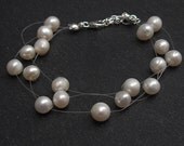 Floating Pearl Bracelet - Wedding, Bridal, Ivory Freshwater Pearls