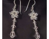 Crystal Earrings, Rhinestone Flowers and Crystals- Wedding Bridal, Bridesmaids