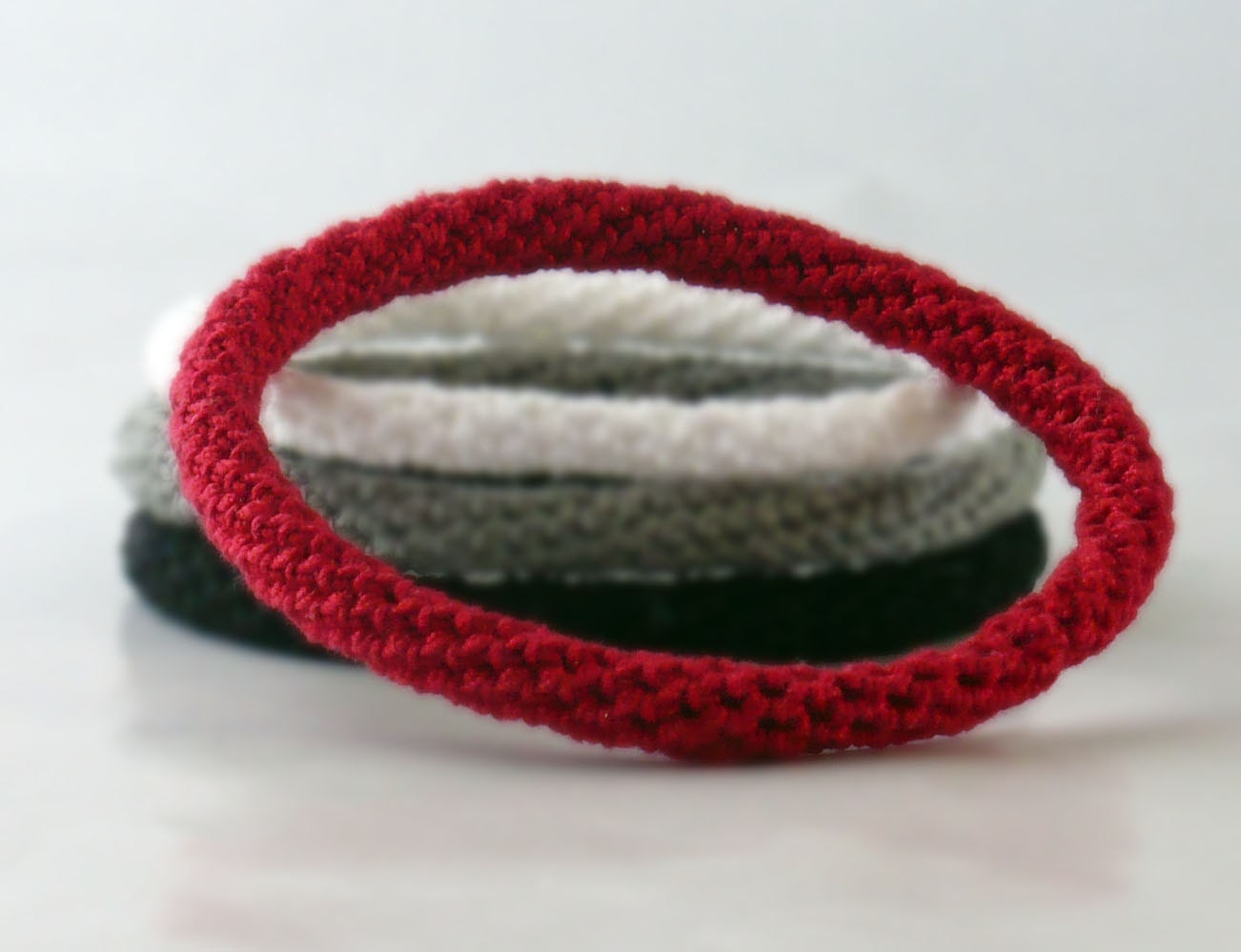 Crochet Bracelet Bangle Fine Thread Icord Red