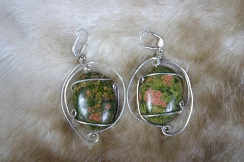 Sweet Charlet Earrings- Pink and Green Unakite