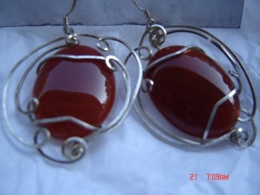 Queen Yelta Earrings Large Carnelian Cab Wirewrap in SS