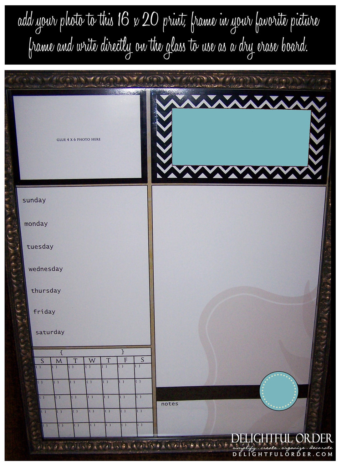 Child Message Center - Blue Chevron Stripe - 16x20 PRINT - You Frame - Dry Erase