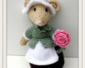 Flower Mouse Doll, Garden Mouse Toy, Hand Knit, Perfect for Your Sweetheart Who Loves Rose Gardens and Tea Parties, Ready to Ship