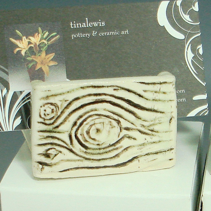 Business Card Holder Wood Grain Stoneware sponge holder Faux wood grain faux bois