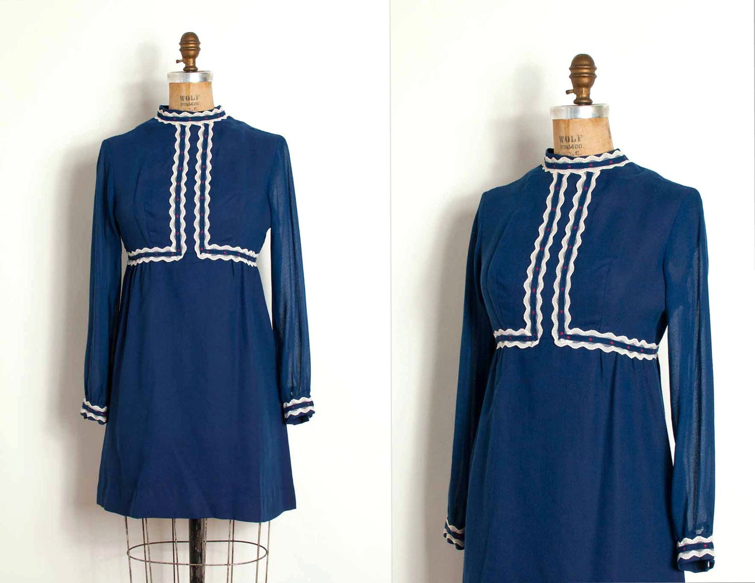 vintage 1960s dress / 60s dress / blue babydoll empire waist mini dress (small s)