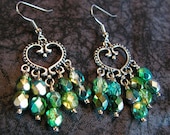 Metallic Turquoise/Green Heart Chandelier Earrings