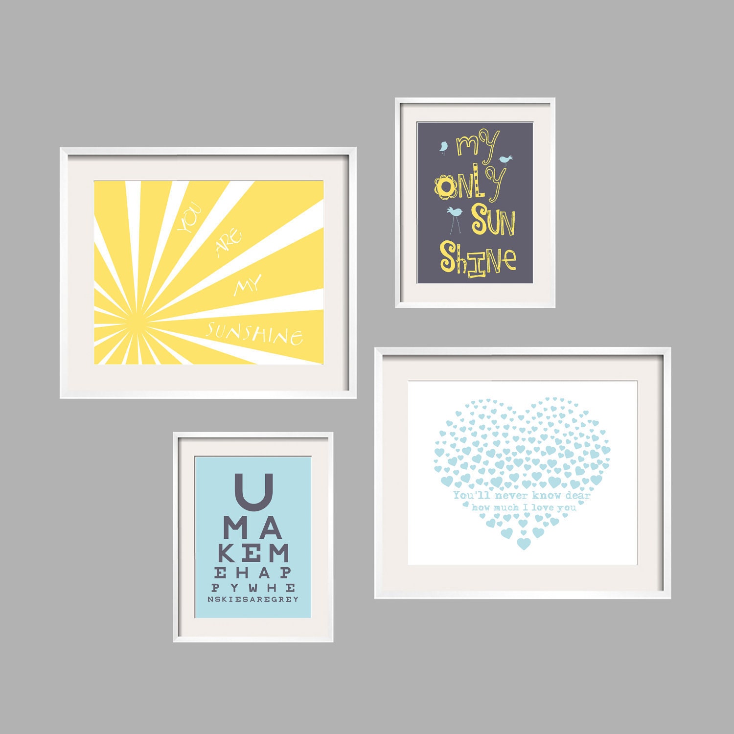 Eclectic Style  You Are My Sunshine  My only Sunshine 4 pc Art Print Set 11x14 and 8x10 by YassisPlace FREE SHIPPING