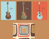 Guitar Art, Kids Wall Art Designed to Coordinate with Domain Bedding from the Sweet Potato Collection, 3 pc set 8X10 by Yassisplace.etsy.com