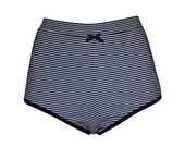 Black and White Striped High Waisted Cotton Knickers
