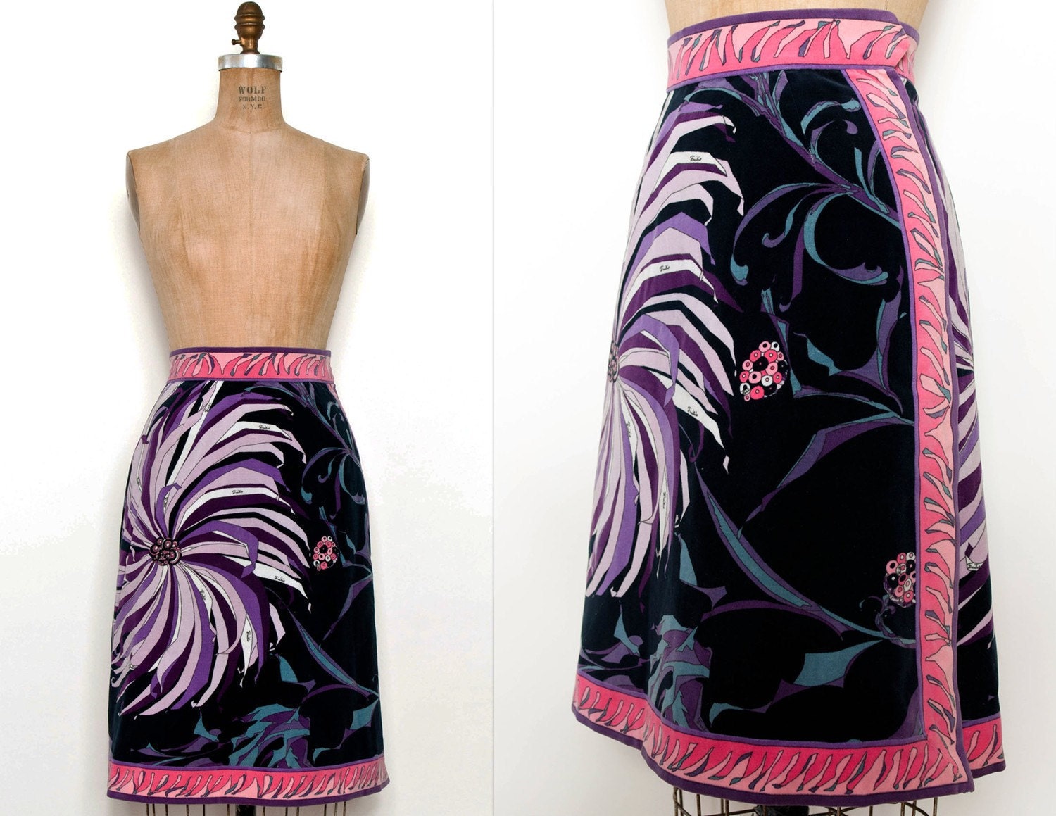 vintage 1960s skirt / 60s emilio pucci velvet skirt (extra small)