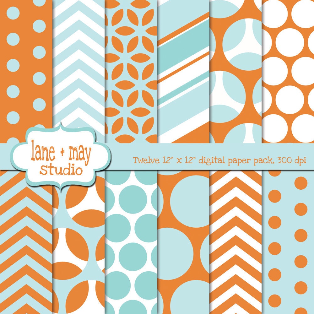 tangerine and aqua digital scrapbook papers