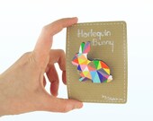 Geometric Rabbit Neon Brooch  -  Harlequin Bunny