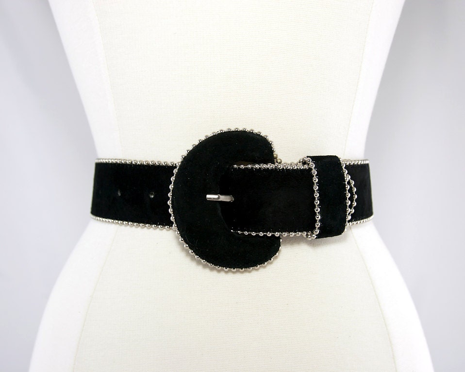 Stunning 1980s Black and Silver Suede Belt