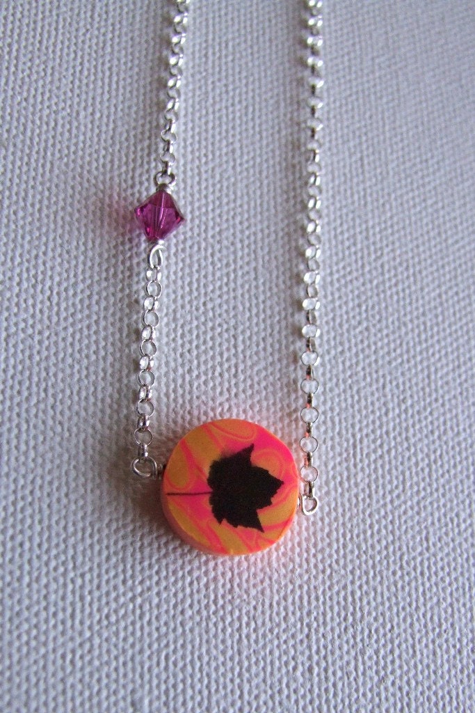 Neon Leaf Print Necklace