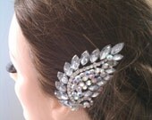 Romantic Bridal Leaf Aurora Borealis  Rhinestone Comb