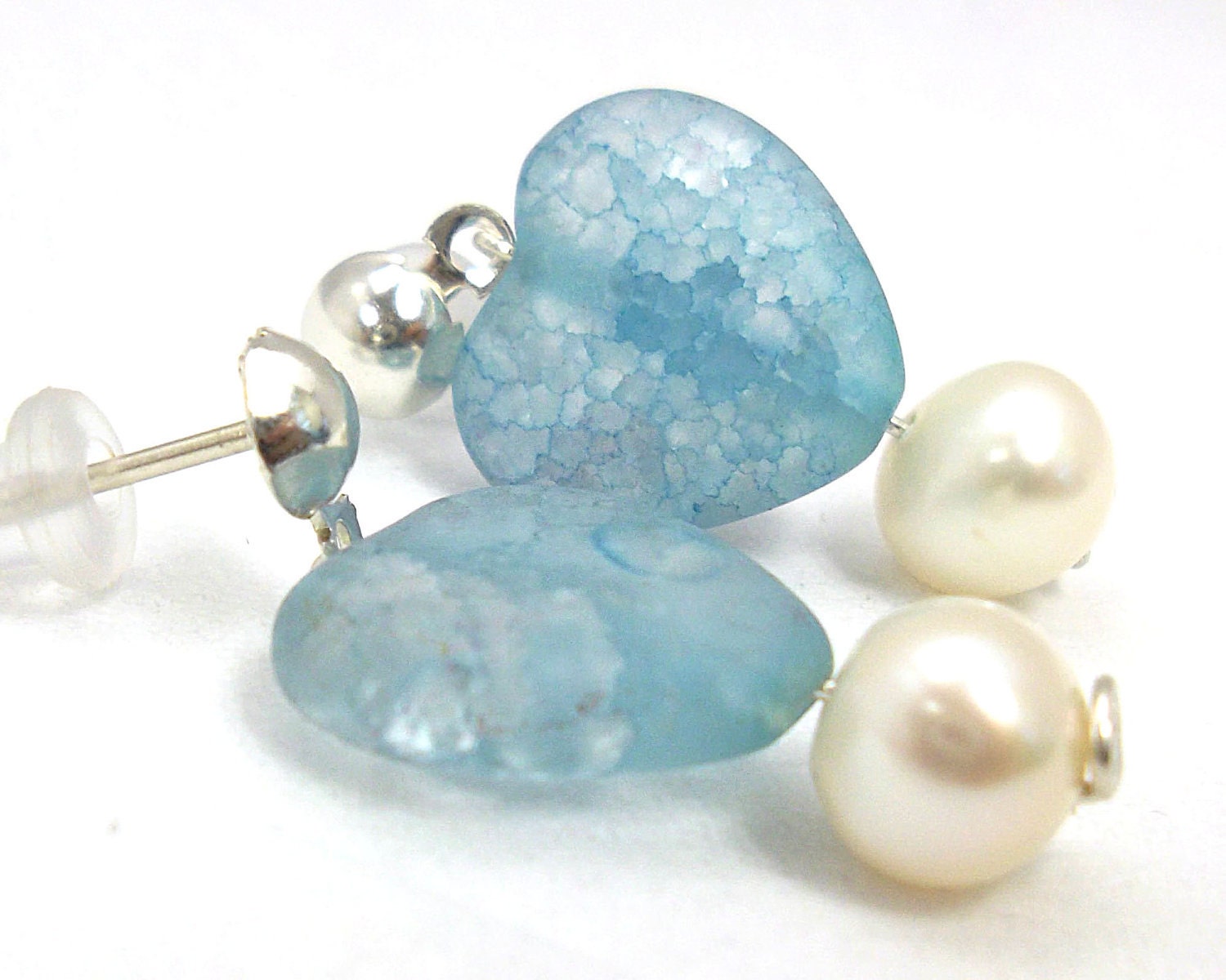 Blue Heart Earrings in Sterling Silver