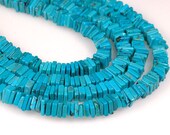 TURQUOISE 6mm x 2mm Modern Skinny Stacking Square slice beads - full strand - unusual rondelle mod spacer