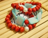 Set of 3 Stacking Bracelets - Wooden and Mother of Pearl Beads