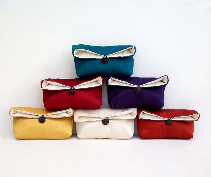Custom Silk Bridesmaid Clutch Set, Bridesmaid Gift Idea, Spring Wedding Accessory