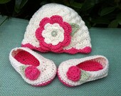 Crochet Matching Baby Girl Hat & Ballet Flat Shoes