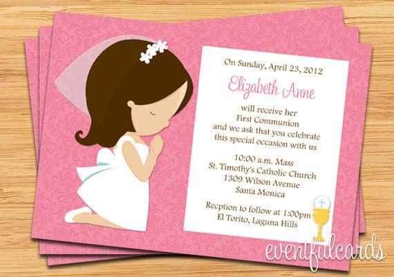 First Communion Invitation for Girl Brown Hair Il_170x135