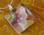 Round Pink Flower Petal Flower  Scrabble Tile Glass Pendant