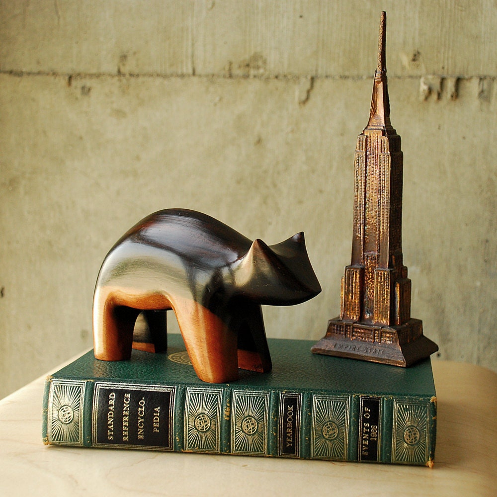 Vintage Wooden Bear Sculpture Art Deco Mod Cat