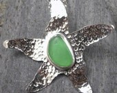 Sterling Silver and Kelly Green Sea Glass Starfish Pendant