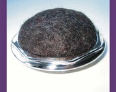 Black Felted Pincushion - Sparkling Silverplated Base