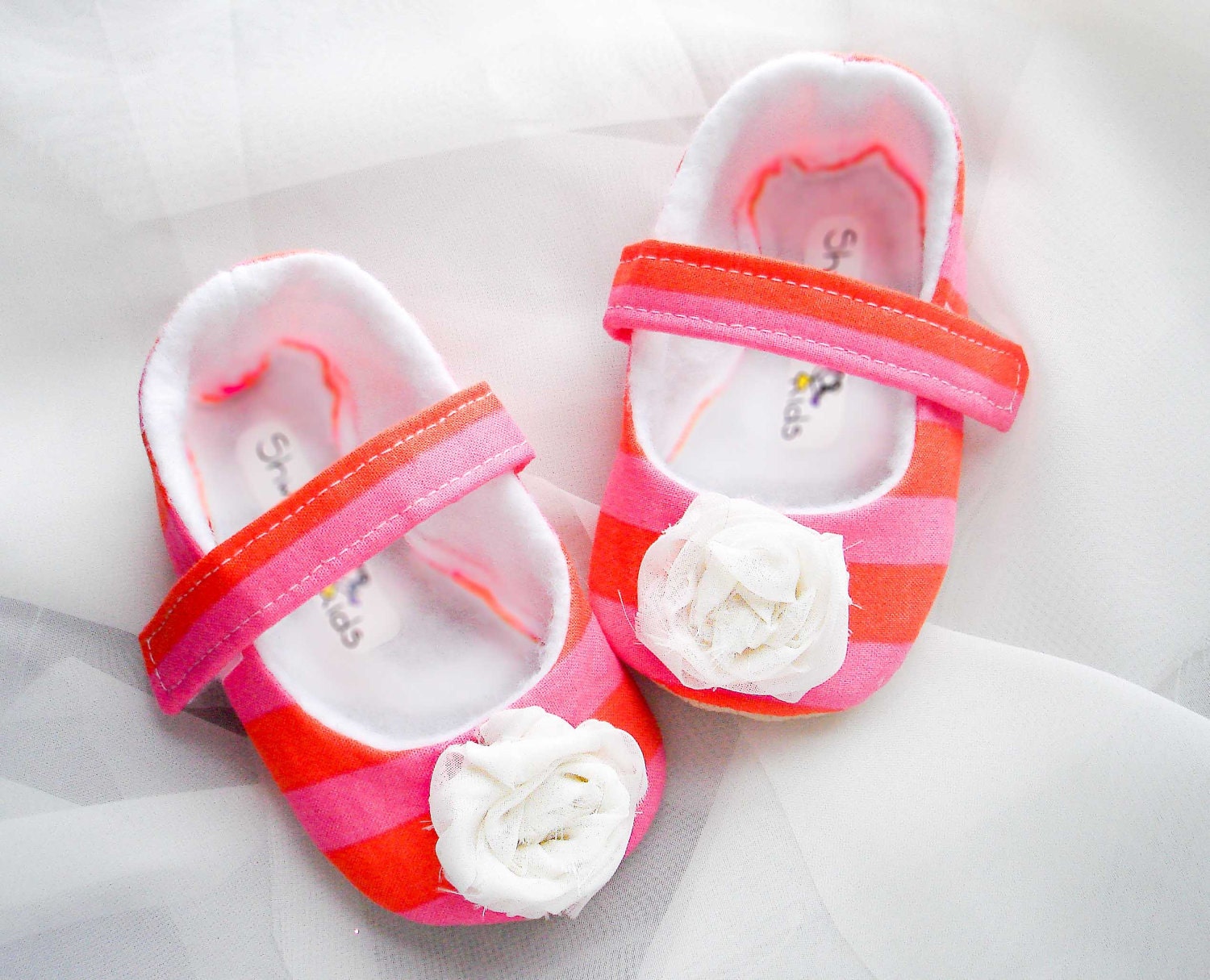 Pink Orange Stripes Mary Janes - Baby Shoes