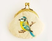 Blue Tit Hand painted Vintage Purse (My Secret Garden) - lazydoll