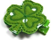 St. Patrick's Shamrock Felt Stitched Hair Clip Choose 1