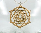 Wood Pendant - Laser Cut - Celtic Star - Natural Alder Wood on a Silver Chain