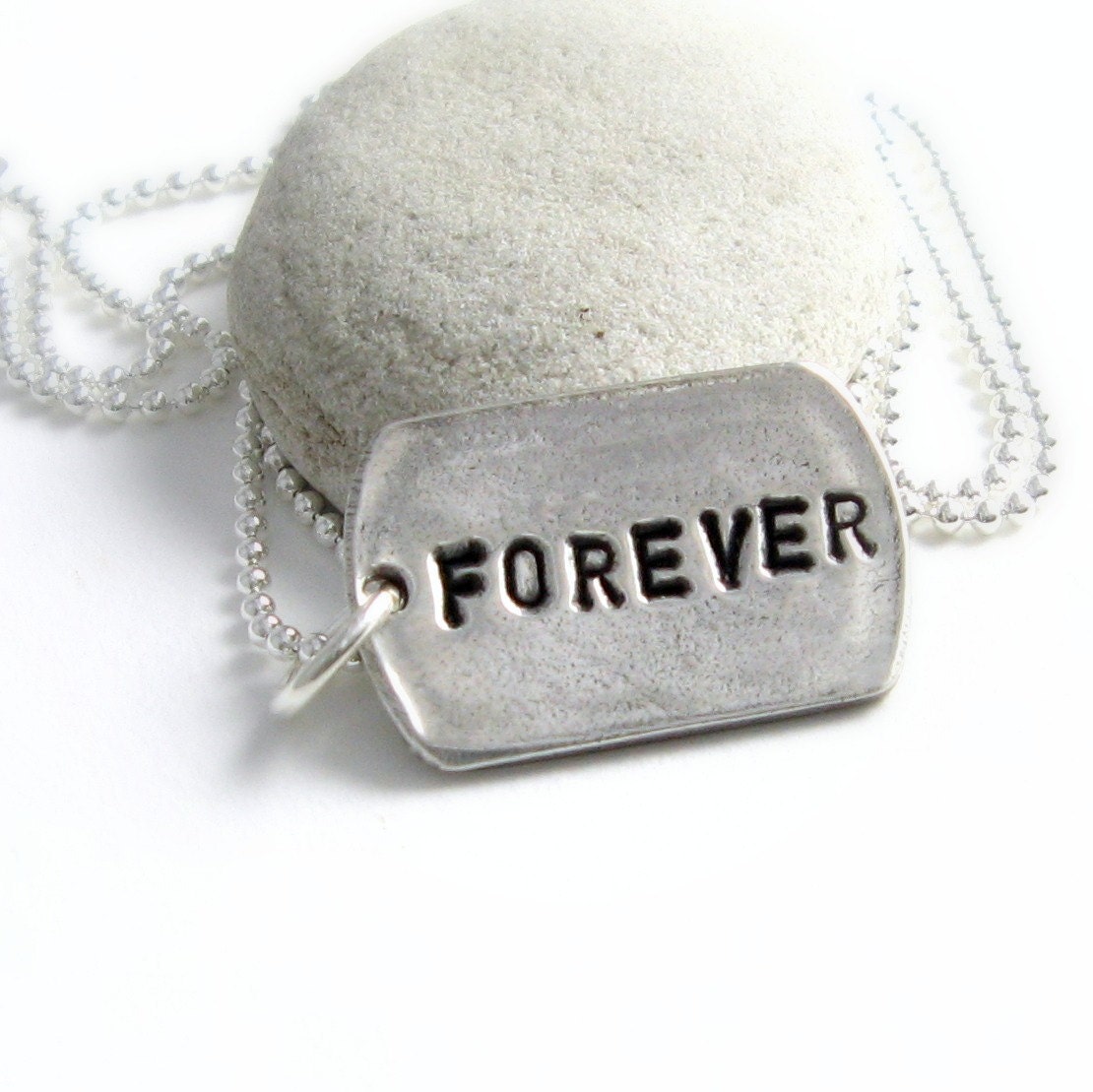 Forever Silver Dog Tag Custom Dog Tag Valentine Unisex Necklace Handstamped Fine Silver PMC Artisan Pendant