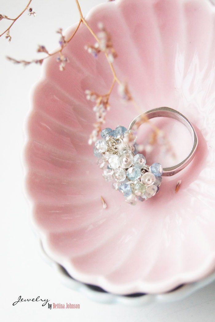 Aquamarine Sterling Silver Embellishment Ring  - US size 7