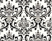 Custom made bench cushion, traditions, black and white damask, tufted, 30 L x 16 W
