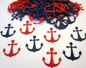 100 Navy Blue & Red Anchor Confetti Cutouts Paper Embellishment Table Scatter