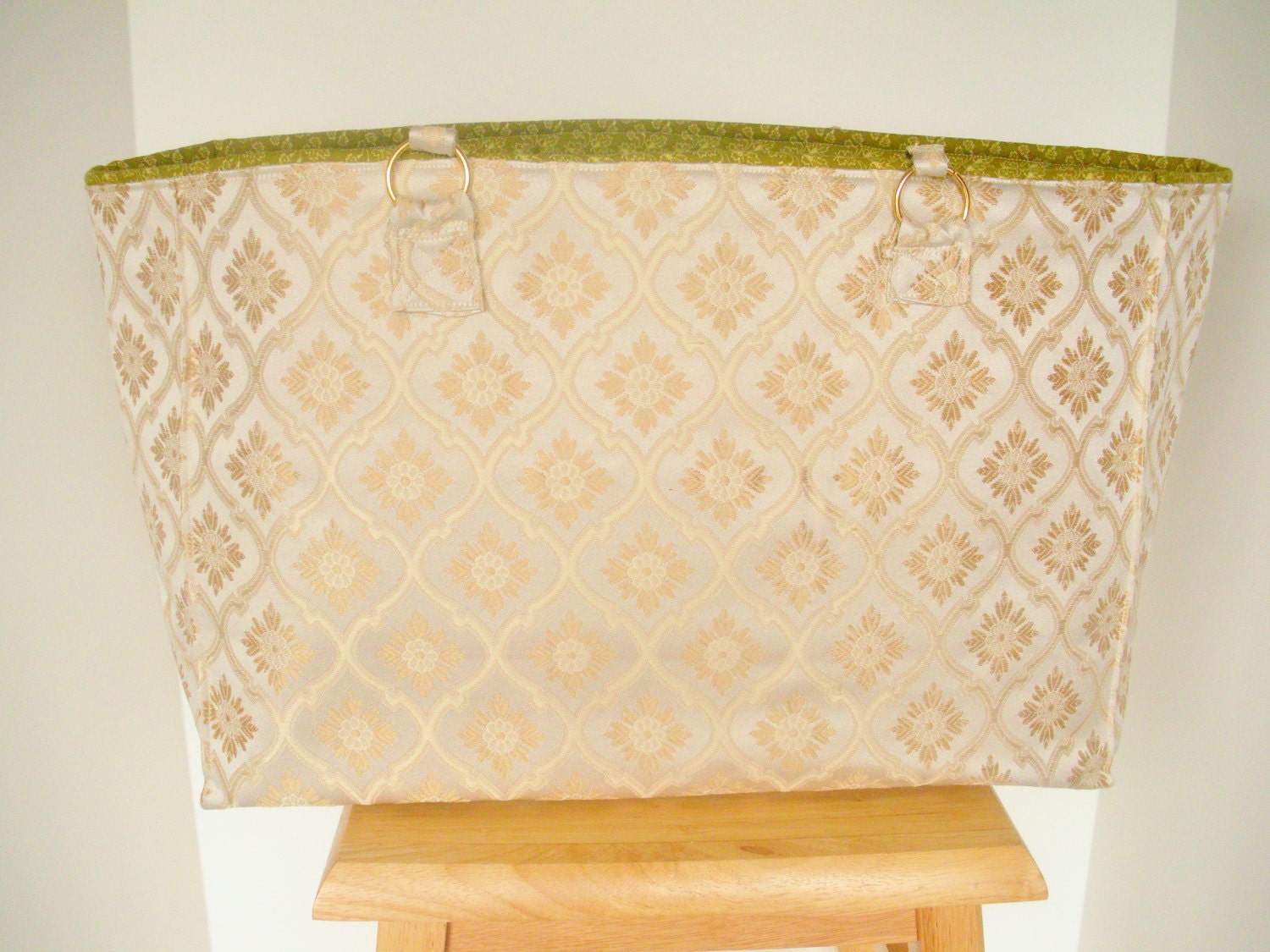 Ivory and Gold Brocade Tote Bag