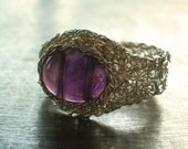 Amethyst Ring Fine Silver Wire Crochet Ring