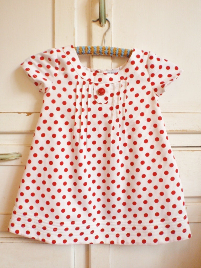 Girls Dress Vintage Spotty  Polka Dot Red White Size 2 OOAK Retro Mod - apieceofpie
