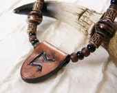 Pertho Antiqued Copper and Black Rune Pendant Amulet Necklace