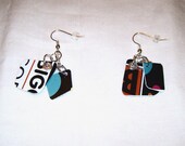 Fun and Funky Upcycled Gift Card Earrings with silver Plated Hooks repurposed upcycled