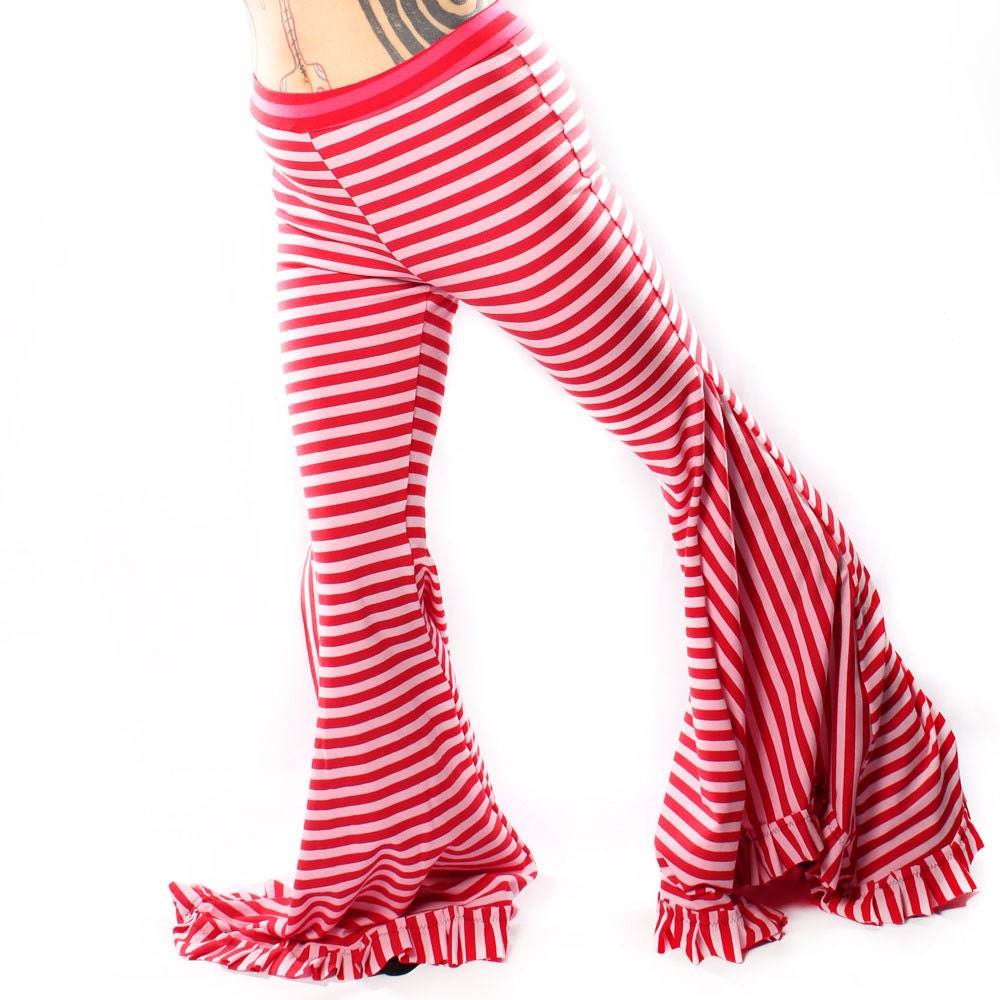 Belly Dance Wide Leg stripe PANTS. in Pink and Red Carnival Stripes Mermaid Shape Legs, high waist Gothic Festivals Lounge pants
