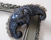Dark Crescent Moon Polymer Clay Brooch With Labradorite