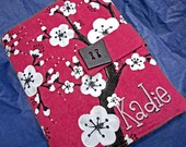 Personalized Padded Book Style Cover for Ipad, Xoom or other Tablet Computer with Hand Painted Cherry Blossoms
