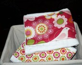 SALE Burp Cloths - Pink Birds & Flowers - set of 2