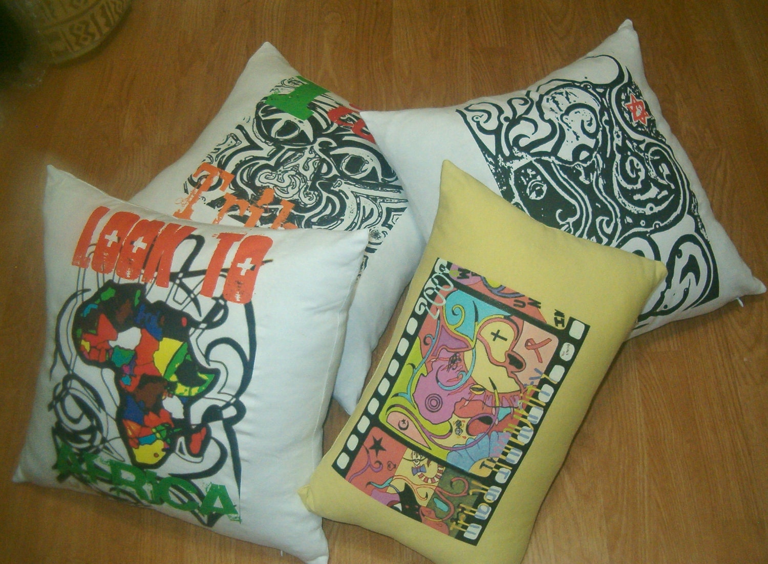 Set of 4 Art inspired pillows, designed by tribal immunity, cotton knit