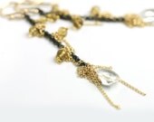 Long Dangle Earrings with Quartz Blackened Sterling and Gold Fill Clustered Chains