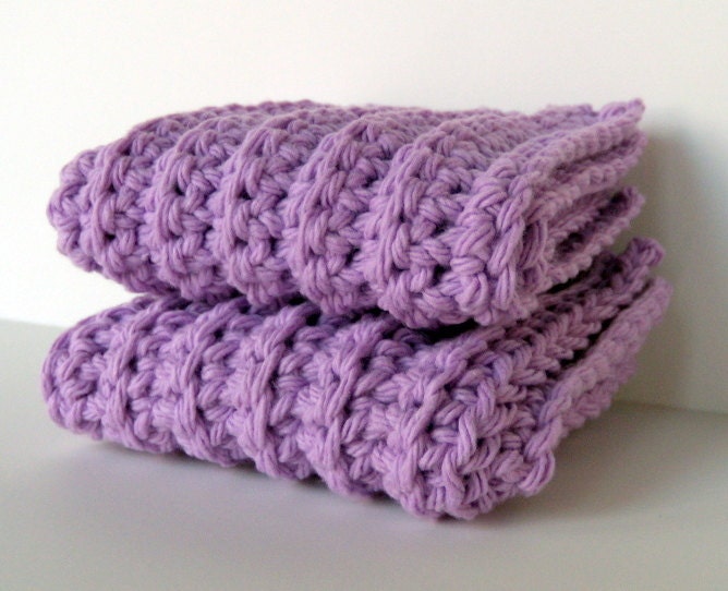 Lavender Pastel Spring Ribbed Cotton Washcloths Set of 2